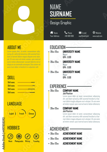 CV - Resume Template. Modern Design. Simple White Color Background. Editable Vector. A4 Paper Size. Suitable for Job Application