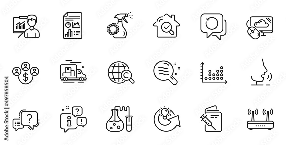 Outline set of Vaccination passport, Question mark and Cloud computing line icons for web application. Talk, information, delivery truck outline icon. Vector Outline set of Vaccination passport, Question mark and Cloud computing line icons for web application. Talk, information, delivery truck outline icon. Vector