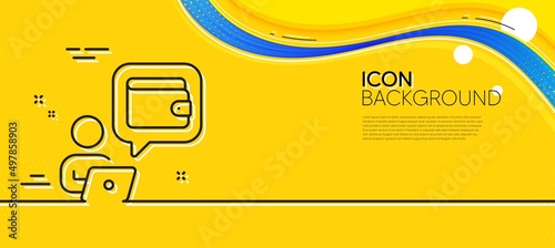 Wallet line icon. Abstract yellow background. Money online purse sign. Cash budget symbol. Minimal wallet line icon. Wave banner concept. Vector
