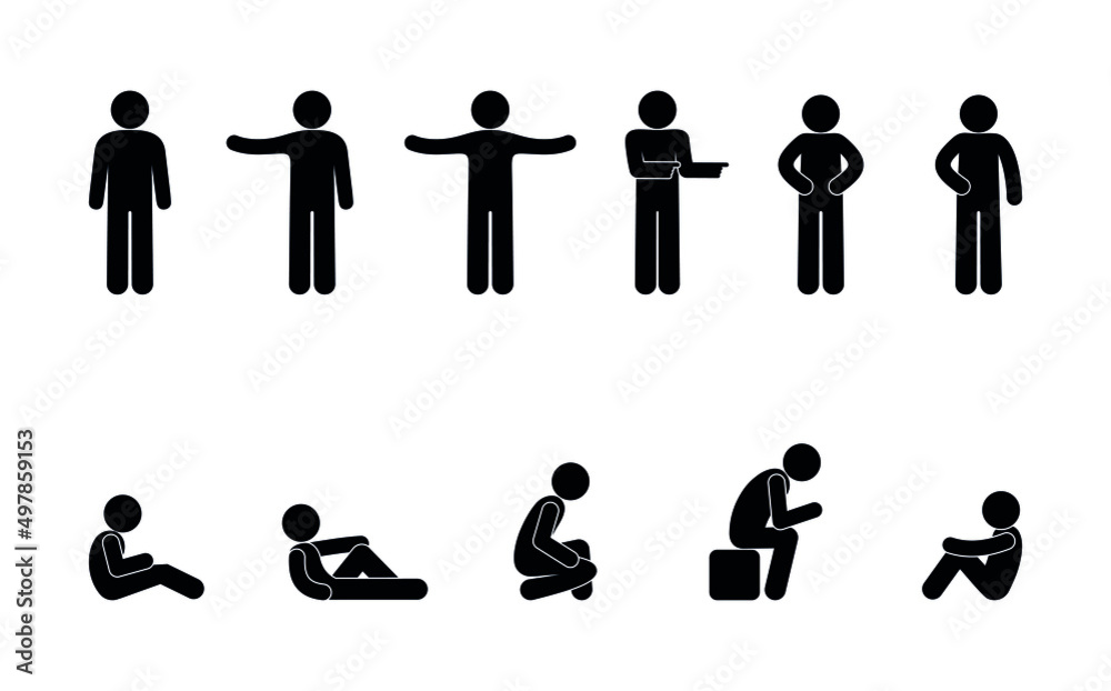 Man Icons Set People In Different Poses Stickman Silhouette Illustration  Vector Human Figures Stock Illustration - Download Image Now - iStock