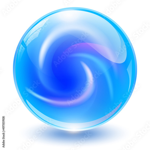 3D crystal, glass sphere with abstract spiral shape inside, interesting marble ball.