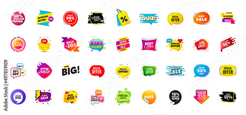 Promo offer discount sale banners. Best deal price stickers. Black friday special offer tags. Sale bubble coupon. Promotion discount banner templates design. Buy offer sticker. Promotion flyer. Vector