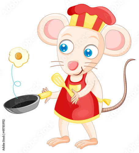 Rat cartoon character cooking breakfast