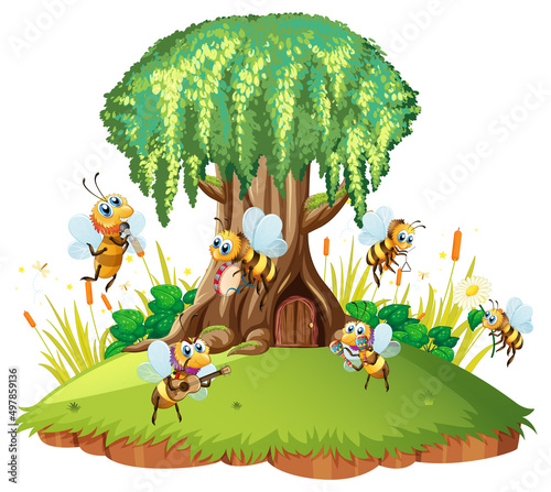Cartoon insect and beetle in the forest