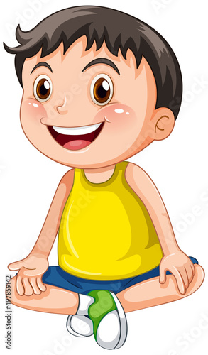 Happy young boy cartoon character sitting