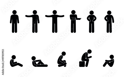 man icon, stick figure people isolated silhouettes, human pictograms set