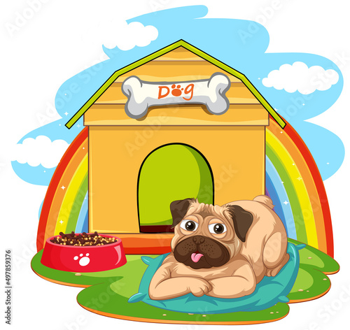 A dog outside the doghouse