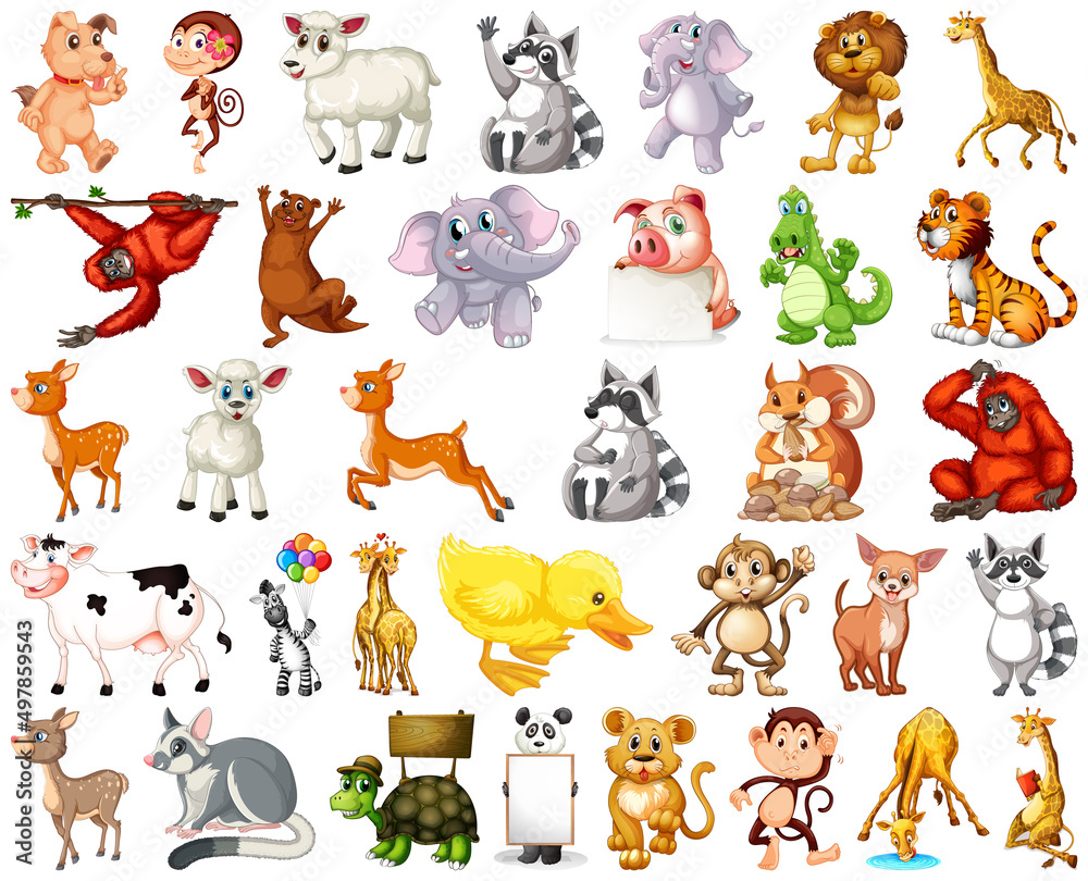 Obraz premium Set of animal cartoon character