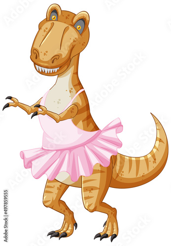 Tyrannosaurus rex dinosaur dancing ballet in cartoon style