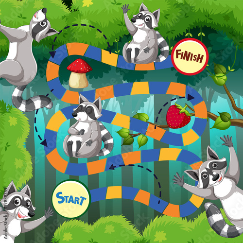 Game design with raccoons in the woods