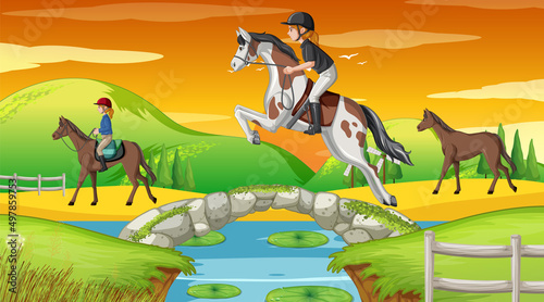 Horse riding scene with jockey and horse