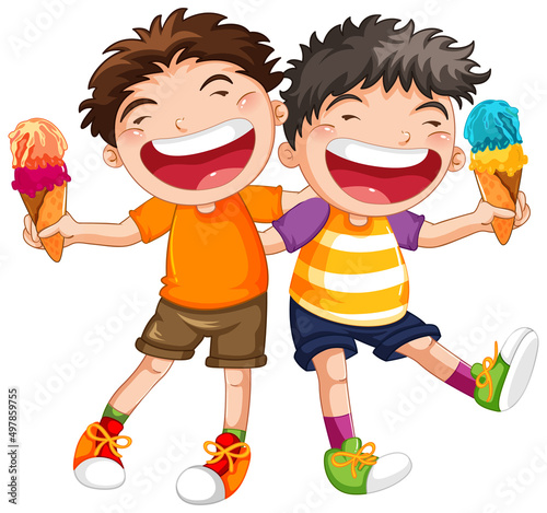 Happy boys holding ice cream