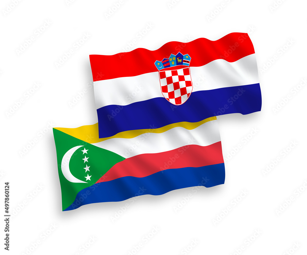 Fototapeta premium Flags of Union of the Comoros and Croatia on a white background
