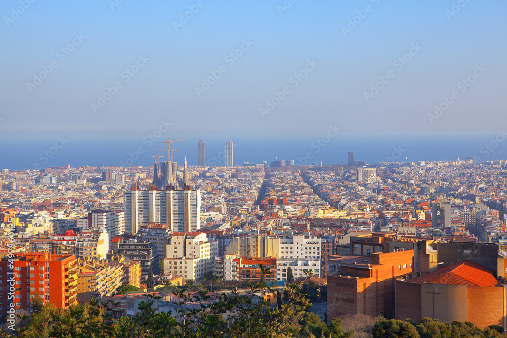 Barcelona city view from above . Panorama of Barcelona cityscape 