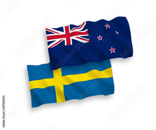 Flags of Sweden and New Zealand on a white background