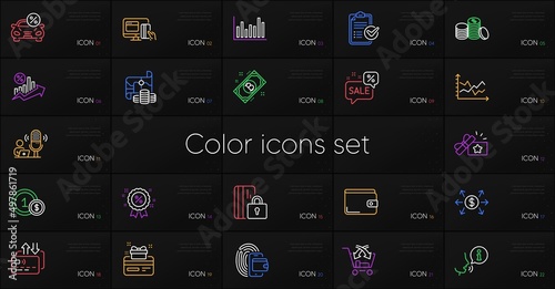 Set of Loan percent, Discounts bubble and Survey checklist line icons. Include Money wallet, Diagram chart, Blocked card icons. Cross sell, Wallet, Car leasing web elements. Vector