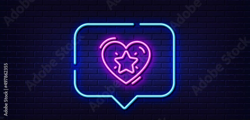 Neon light speech bubble. Ranking star line icon. Love rating sign. Best rank symbol. Neon light background. Ranking star glow line. Brick wall banner. Vector