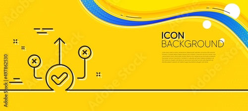 Correct way line icon. Abstract yellow background. Approved path sign. Right decision symbol. Minimal correct way line icon. Wave banner concept. Vector photo