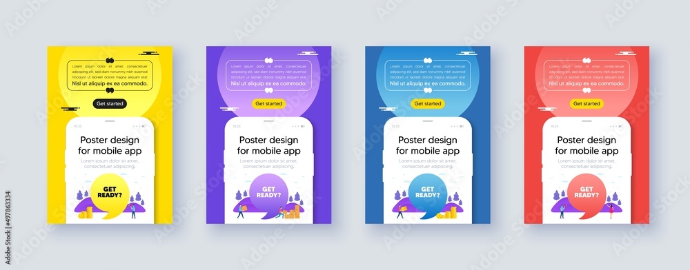 Poster frame with phone interface. Get ready tag. Special offer sign. Advertising discounts symbol. Cellphone offer with quote bubble. Get ready message. Vector