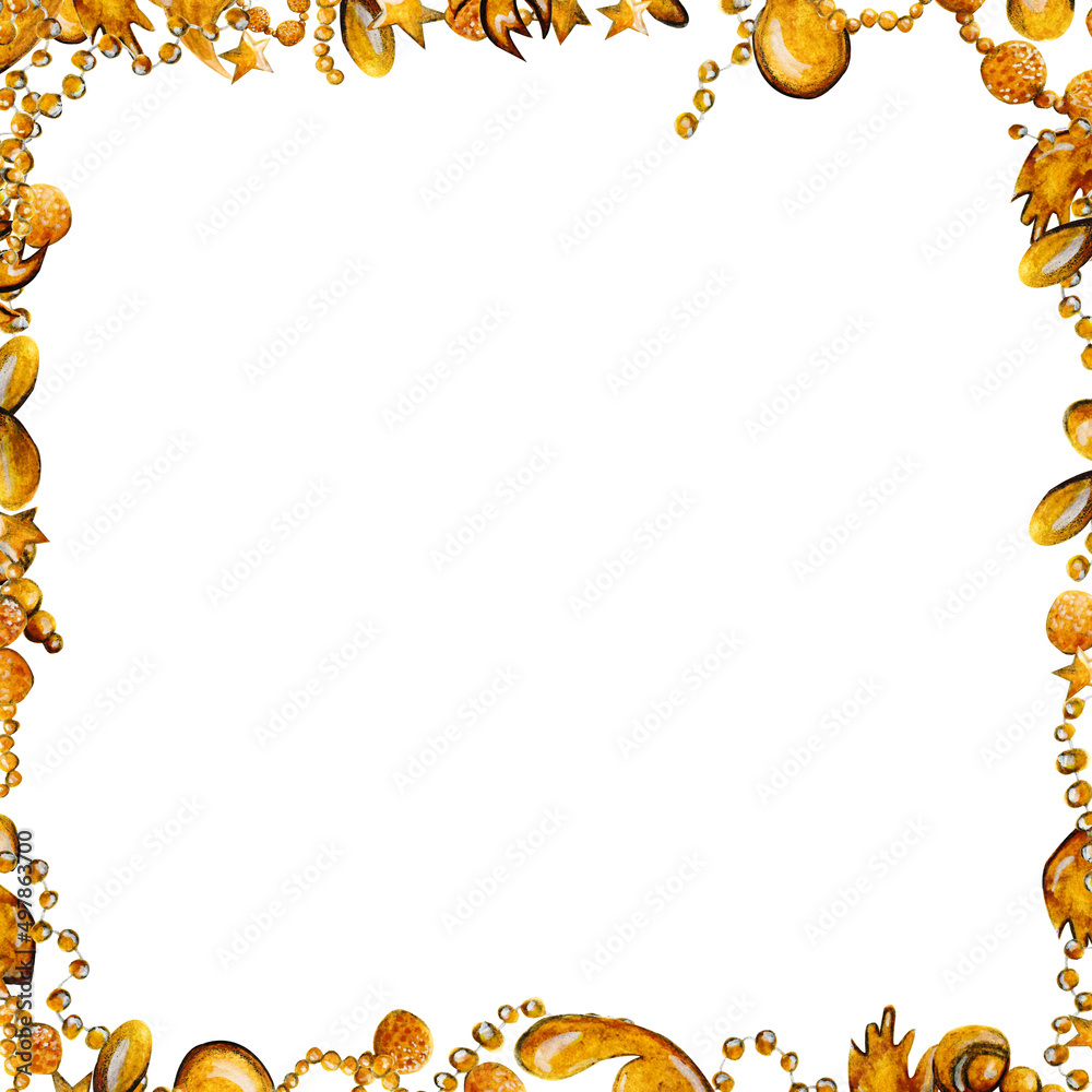 Watercolor pattern of gold jewelry on a white background for your design Watercolor pattern of gold jewelry on a white background for your design