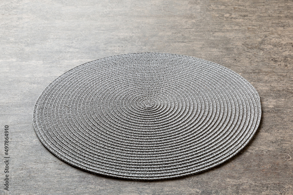 Perspective view of round tablecloth for food on cement background. Empty space for your design Perspective view of round tablecloth for food on cement background. Empty space for your design