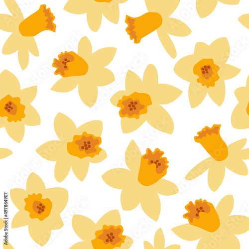 Daffodils seamless pattern. Easter background with narcissus flowers.