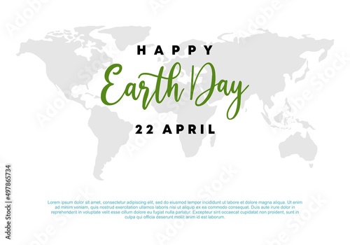 Earth day background banner poster with world map on white background.