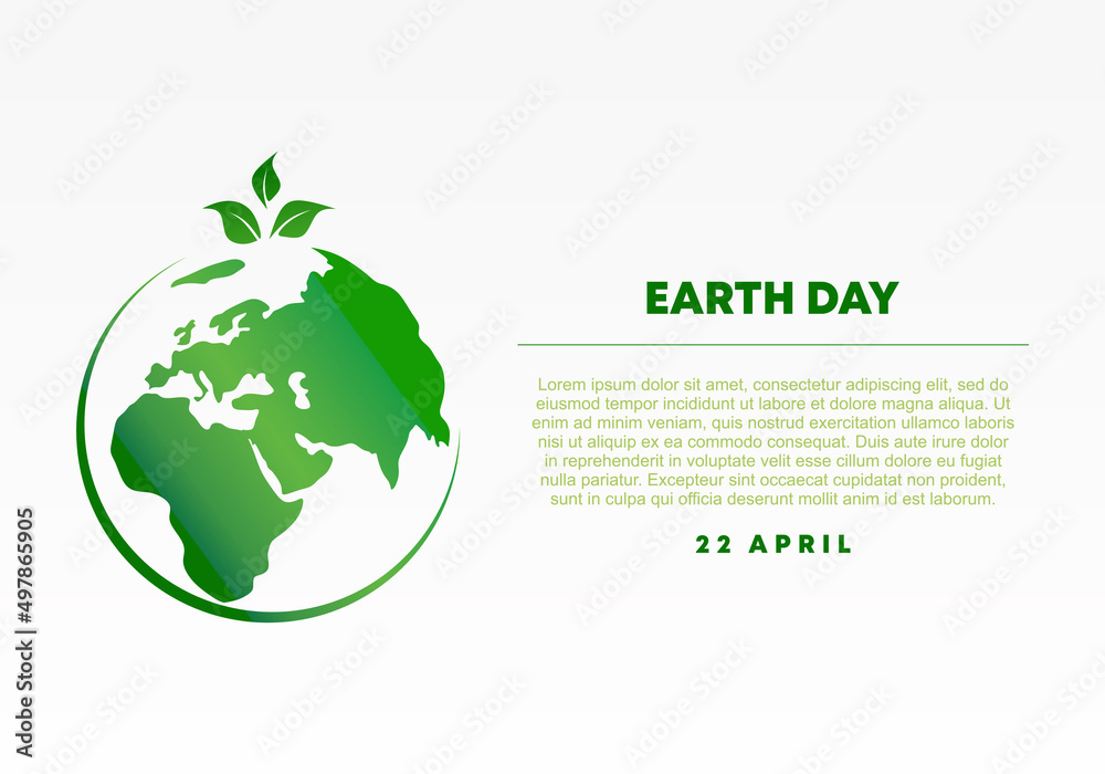 Happy earth day banner poster with green globe celebration on april 22.