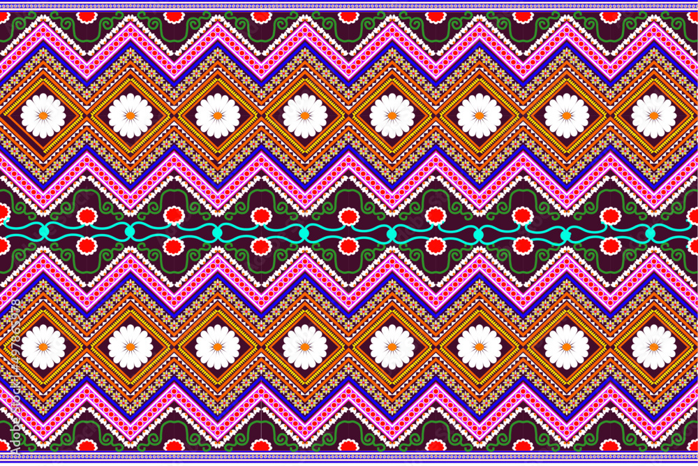 Ethnic pattern, fabric, traditional design for background, carpet, wallpaper, clothing, wrapping, Batik, fabric, Vector illustration.