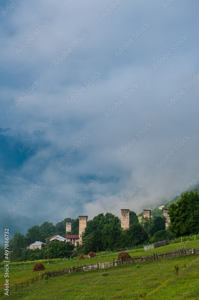 Svan towers in Mestia, Svaneti region, Georgia