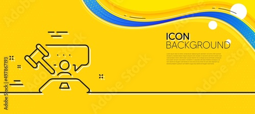 Judge hammer line icon. Abstract yellow background. Court judgement sign. Legal law symbol. Minimal judge hammer line icon. Wave banner concept. Vector