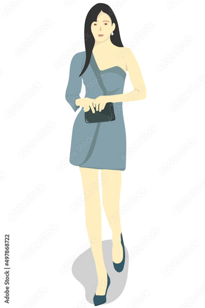 casual girl pose with hand on the front holding a bag casual girl pose with hand on the front holding a bag