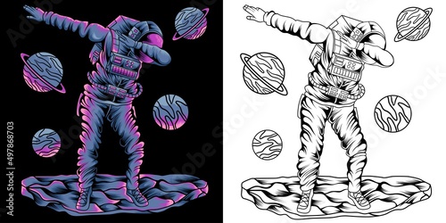 dabbing astronaut in space vector illustration