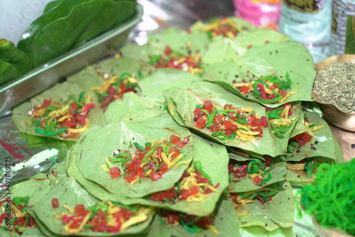 Принти на полотні close up photo of a garnished banarasi pan, an indian mouth freshner delicacy ma
