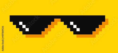 Pixel glasses. Meme. Bandit hit points. 8-bit. Video game style. Vector illustration