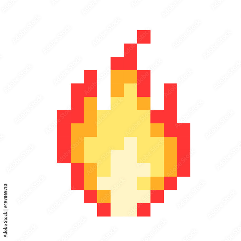 Pixel fire. Bonfire or flame. 8-bit. Explosion or fire concept. Video game style. Vector illustration