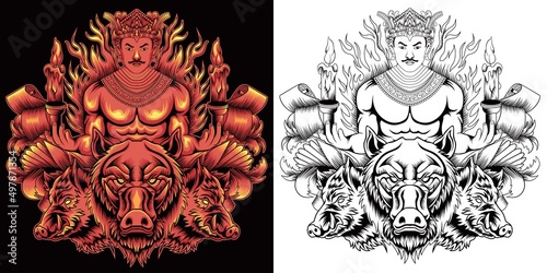 cruel wild boar vector illustration