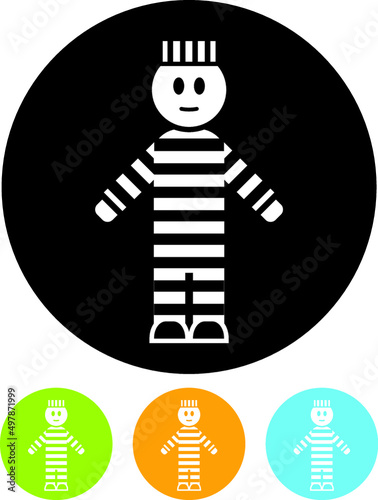 Arrested prisoner in jail illustration. Man criminal in striped prison jumpsuit uniform vector icon