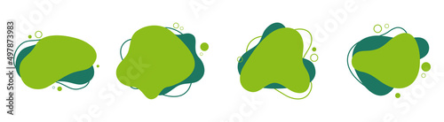 Set of abstract green drops on a white background. Abstract spots of aquamarine color with dynamic coloring.