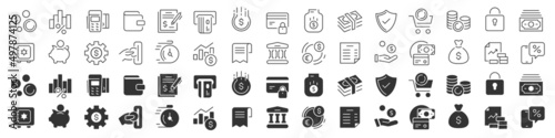 Finance and banking line excellent icons collection in two different styles. Thin outline icons pack. Vector illustration eps10