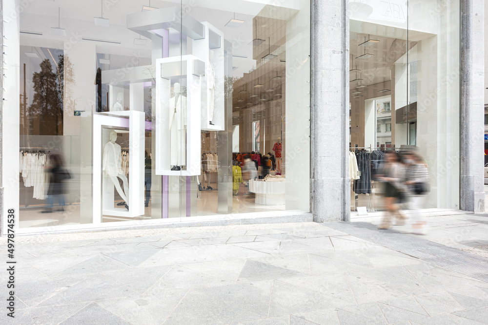 Madrid, Spain - April 09, 2022: Shop window of Zara Plaza de España. The largest  Zara store in the world. Concept of shopping, inditex, Amancio Ortega,  clothing and international business Stock Photo | Adobe Stock