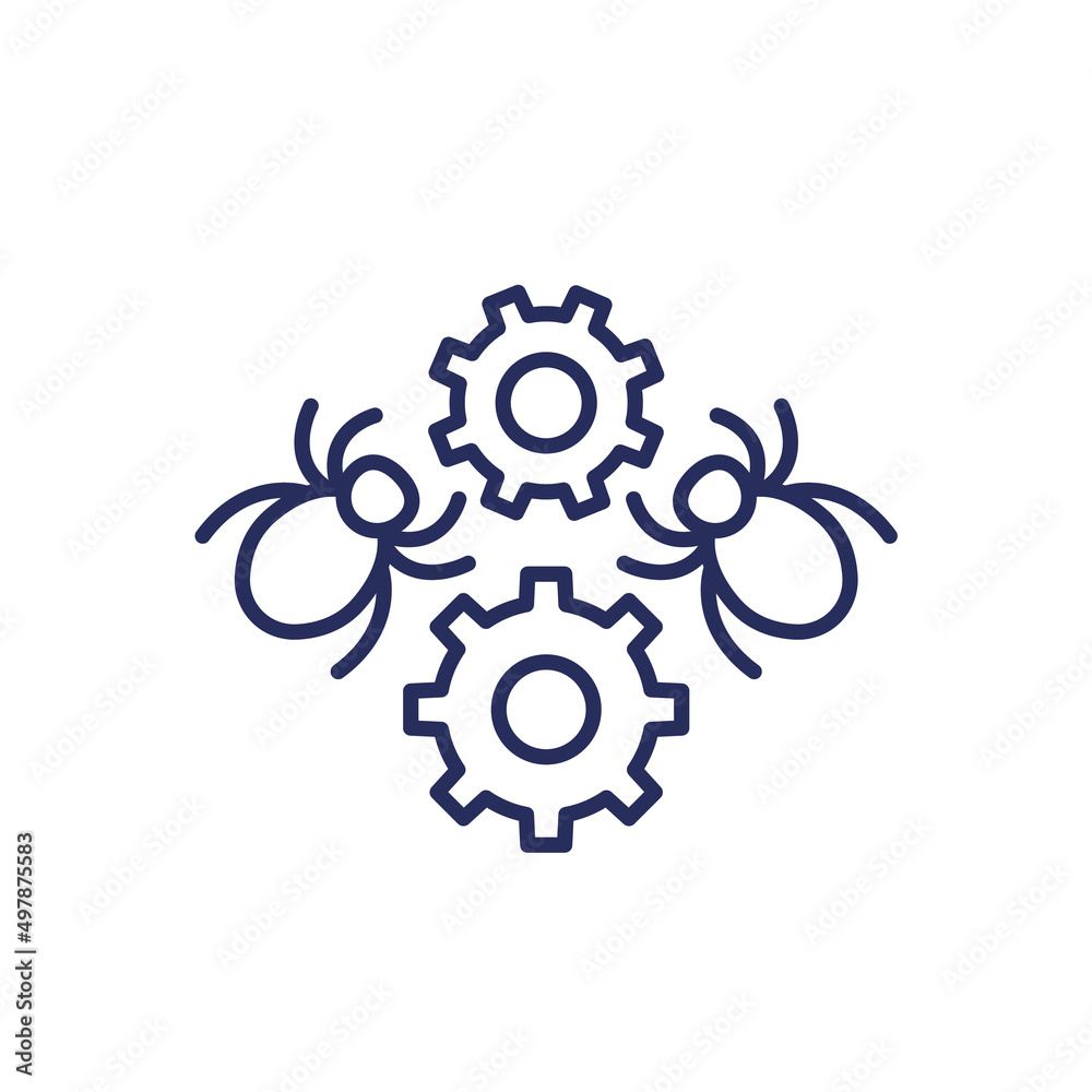 Debugging and testing line icon with bugs Debugging and testing line icon with bugs