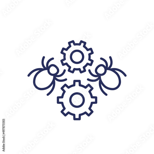 Debugging and testing line icon with bugs