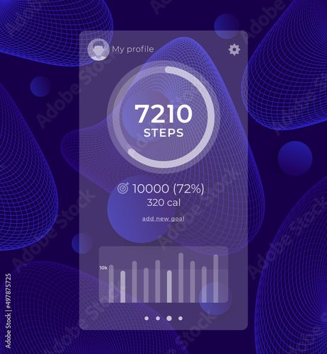 Fitness app, activity tracker and step counter ui design, mobile interface