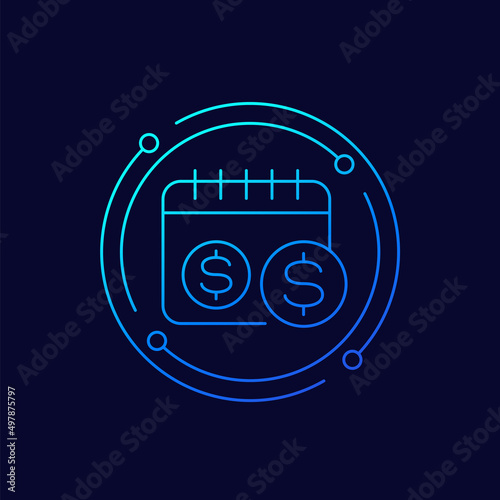 payment calendar or payday icon, linear design