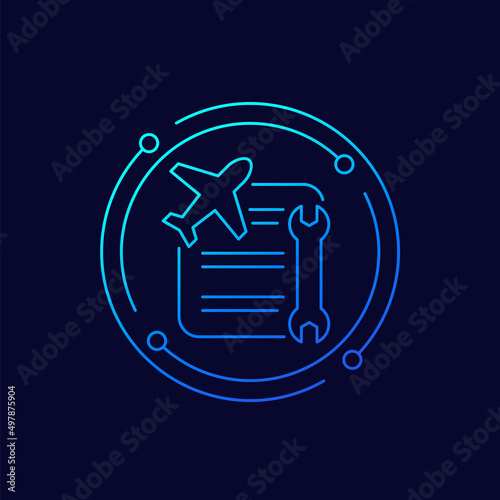 airplane repair list line icon, vector