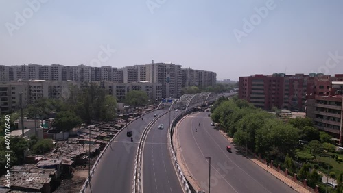 An aerial shot of the Traffic movement at Barah Pulla flyover in New Delhi, India 
 photo