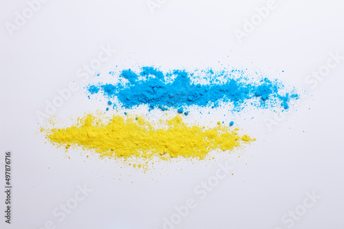 Ukrainian colors flag stripes of powder on white background