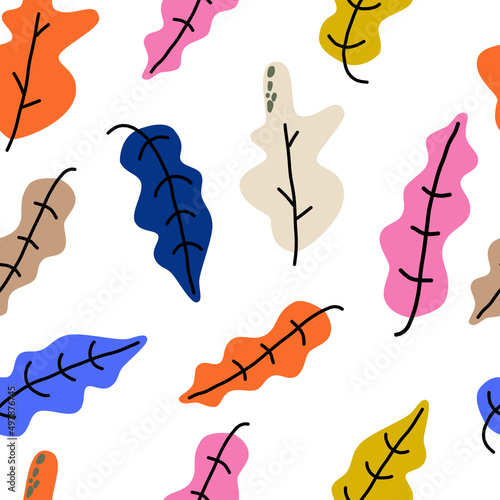 Seamless pattern with abstract tropical leaves.