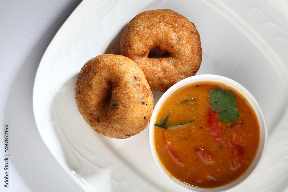 Vada / Medu vadai with sambar - Popular South Indian snack Vada / Medu vadai with sambar - Popular South Indian snack
